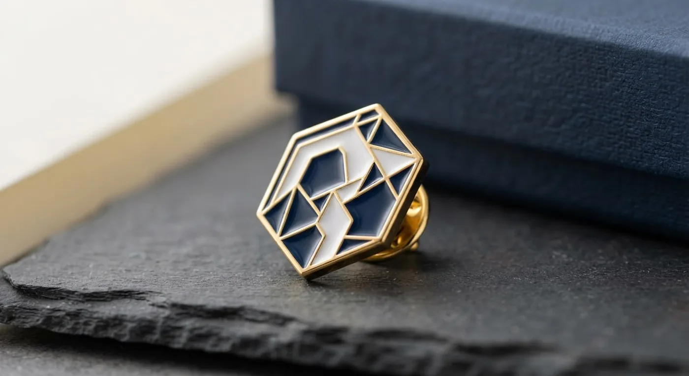 Enamel lapel pin on slate